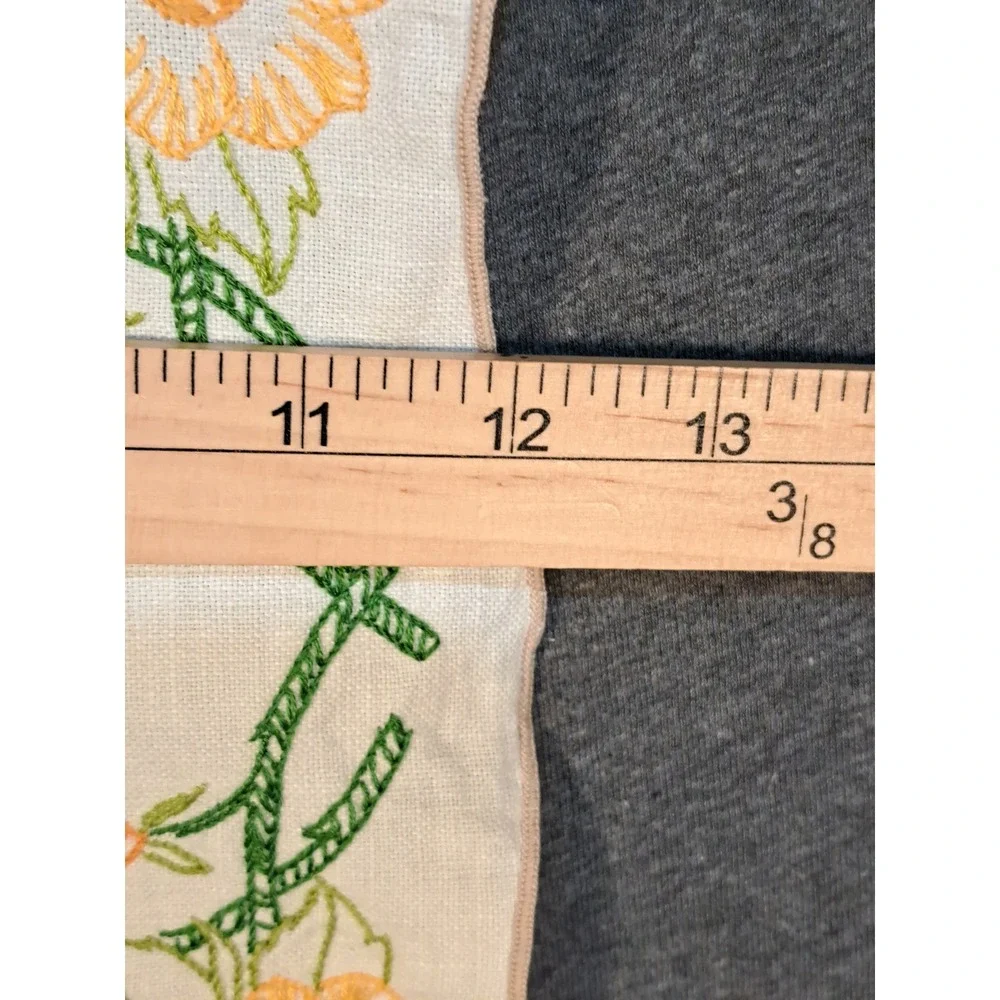Vintage Hand Embroidered Linen Napkin Yellow Floral Scalloped Edge 12.5x9.5